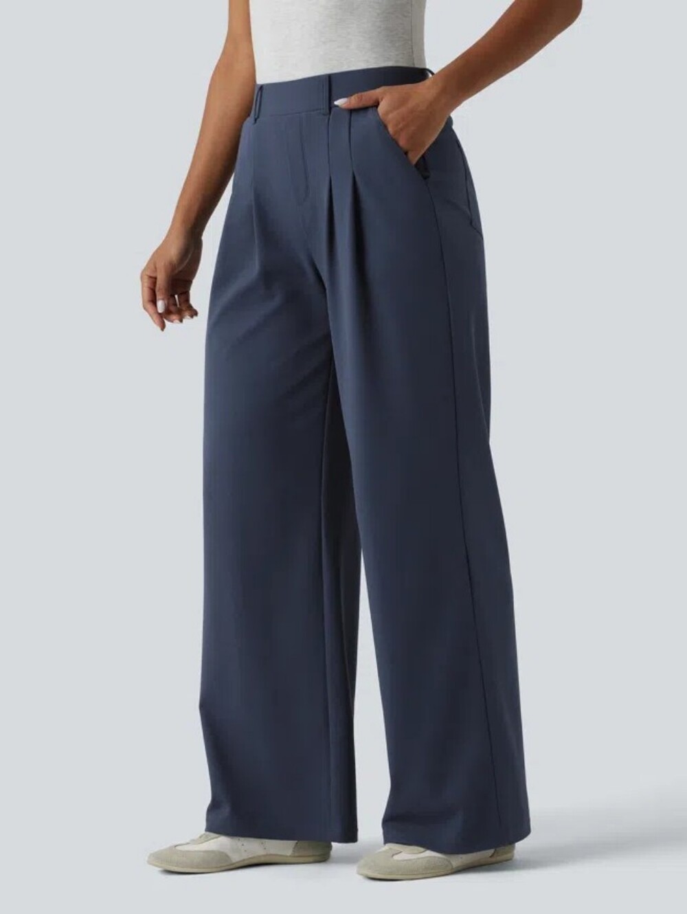 Halara Mid Rise Wide Leg Waffle Pants Harbor Ink Medium Pocket Lounge Casual - Picture 3 of 16